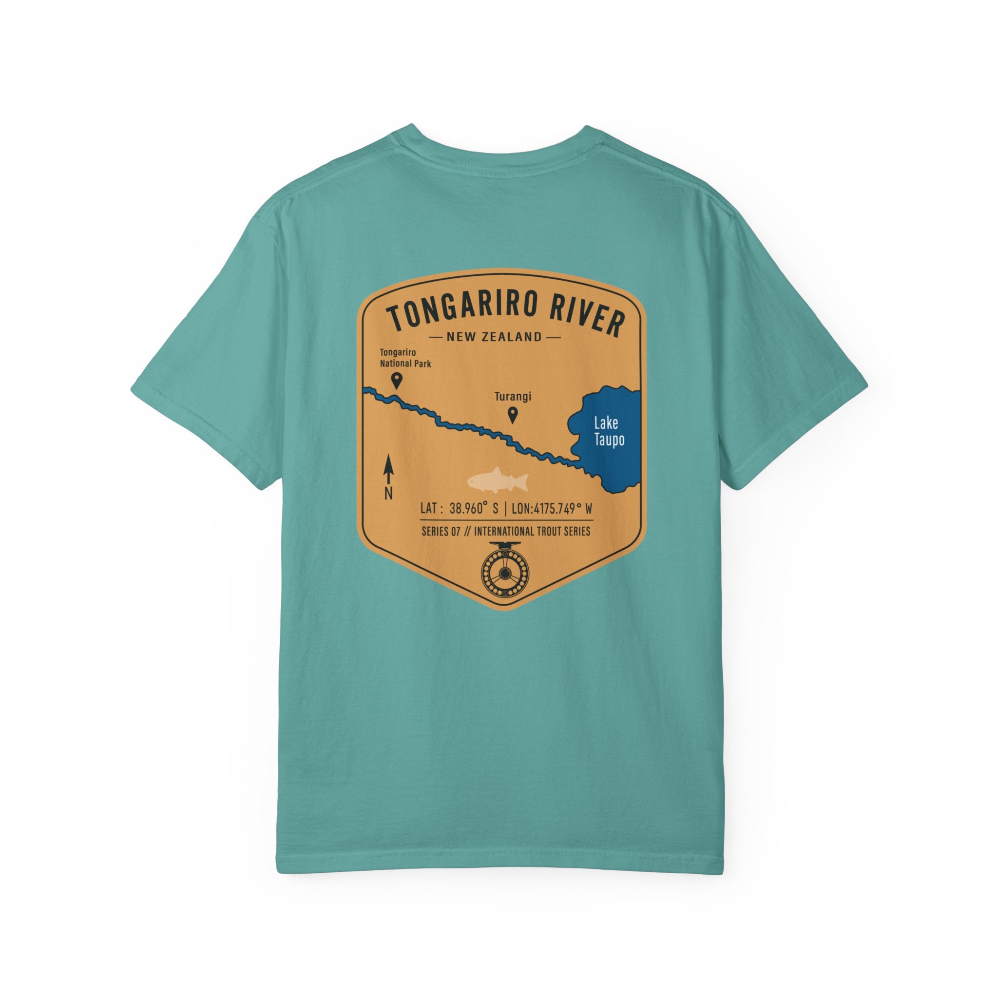 Tongariro River New Zealand Fly Fishing T-Shirt - Vintage Trout Fishing Map Tee for Anglers - Turangi Lake Taupo Souvenir