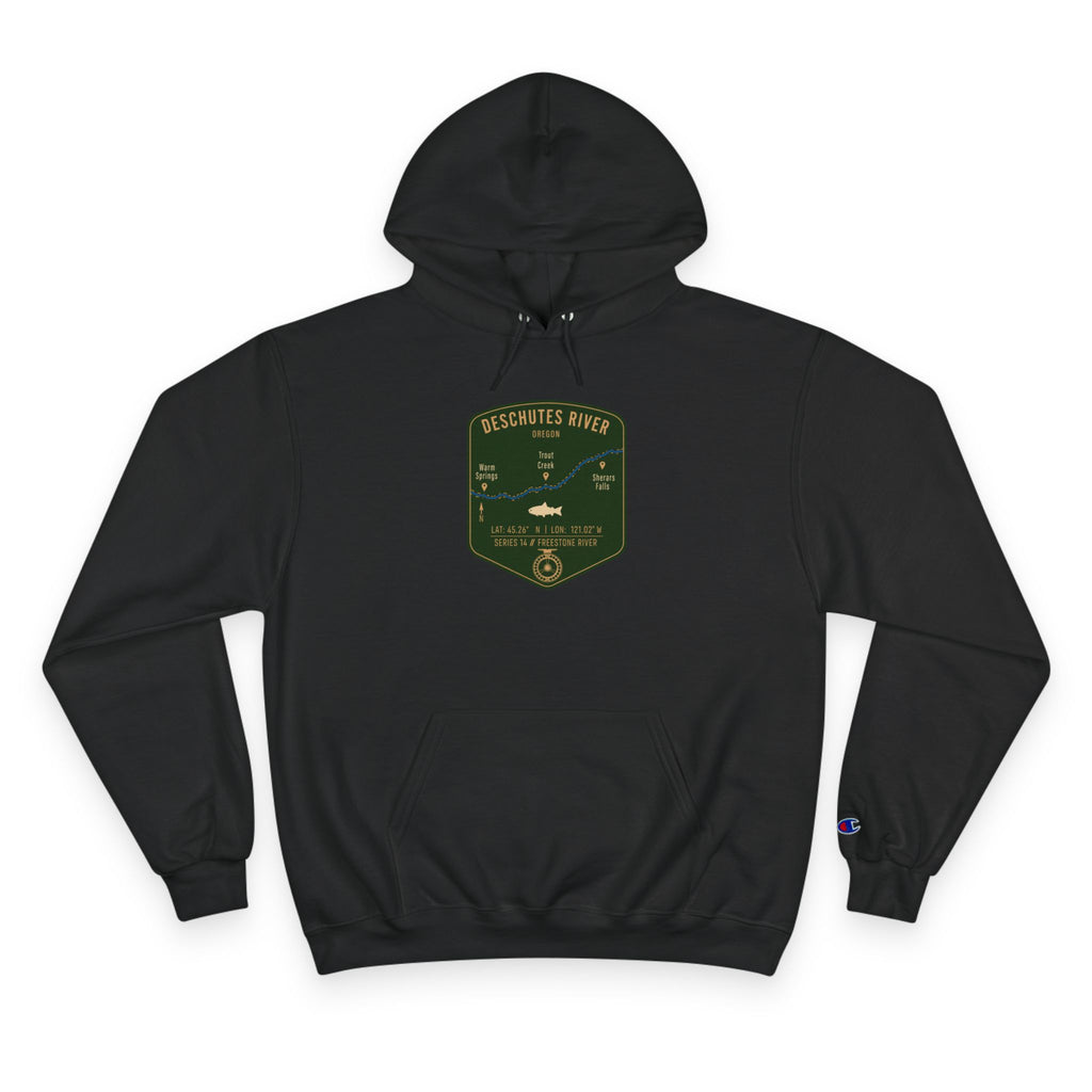 Deschutes River Patch Graphic Hoodie | Outdoor Adventure, River Kayaking Emblem