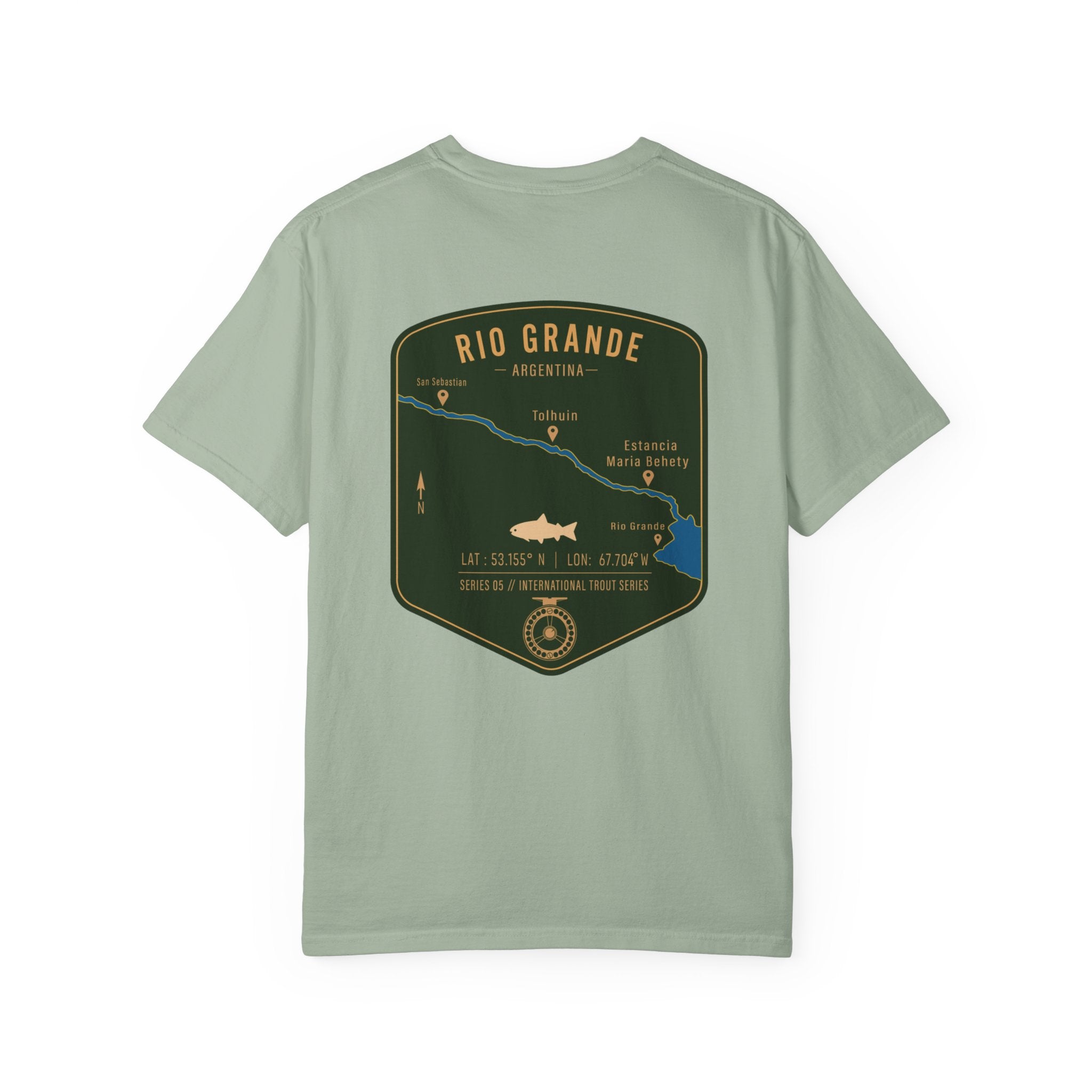 Rio Grande Argentina Fly Fishing T-Shirt - International Trout Series Map - Premium Angler Gift for Trout Fishermen