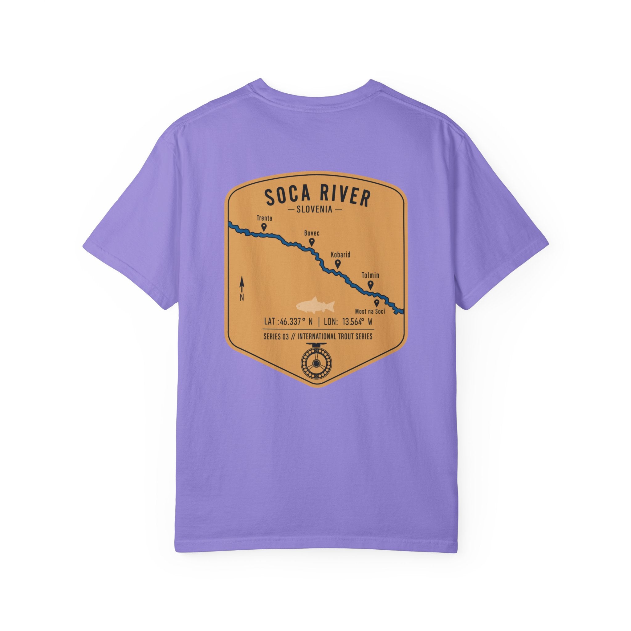 Soca River Slovenia Fly Fishing T-Shirt - International Trout Series Map Tee for Anglers and Outdoor Adventurers