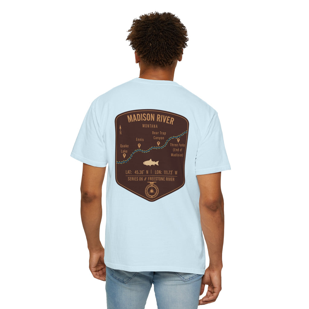Madison River Montana Fly Fishing T-Shirt - Vintage Map Design Retro Angler Tee - Quake Lake Ennis Bear Trap Canyon Souvenir