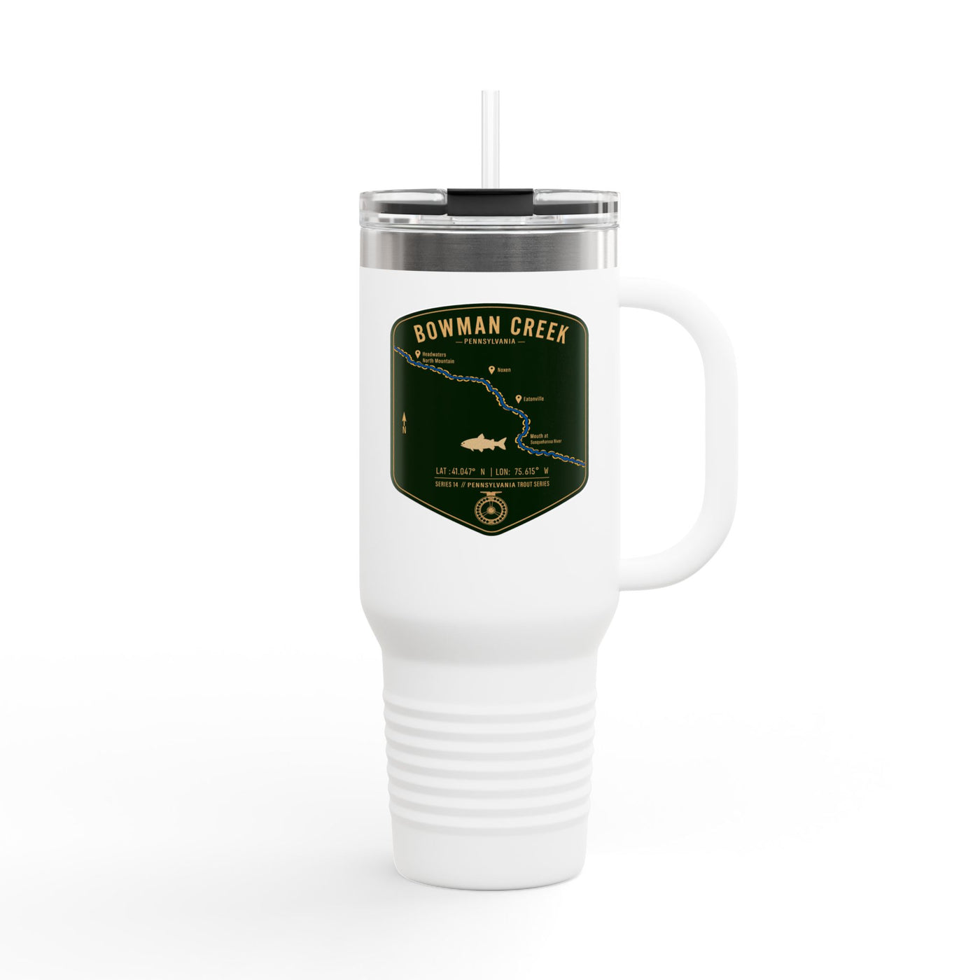 Bowman Creek Fishing Badge Travel Mug | 40oz Insulated Tumbler