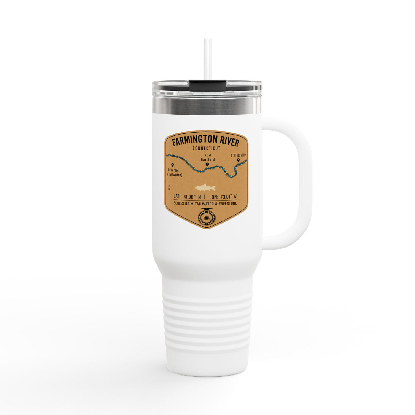 Farmington River Fishing Badge Travel Mug | 40oz Insulated Tumbler
