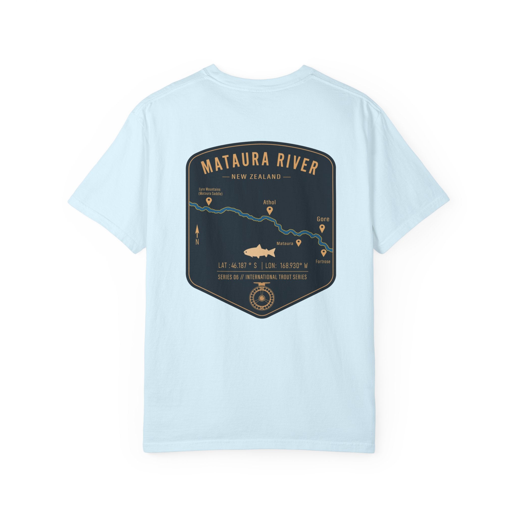 Mataura River New Zealand Fly Fishing T-Shirt - Vintage Trout Series Map Graphic Tee - Gift for Anglers