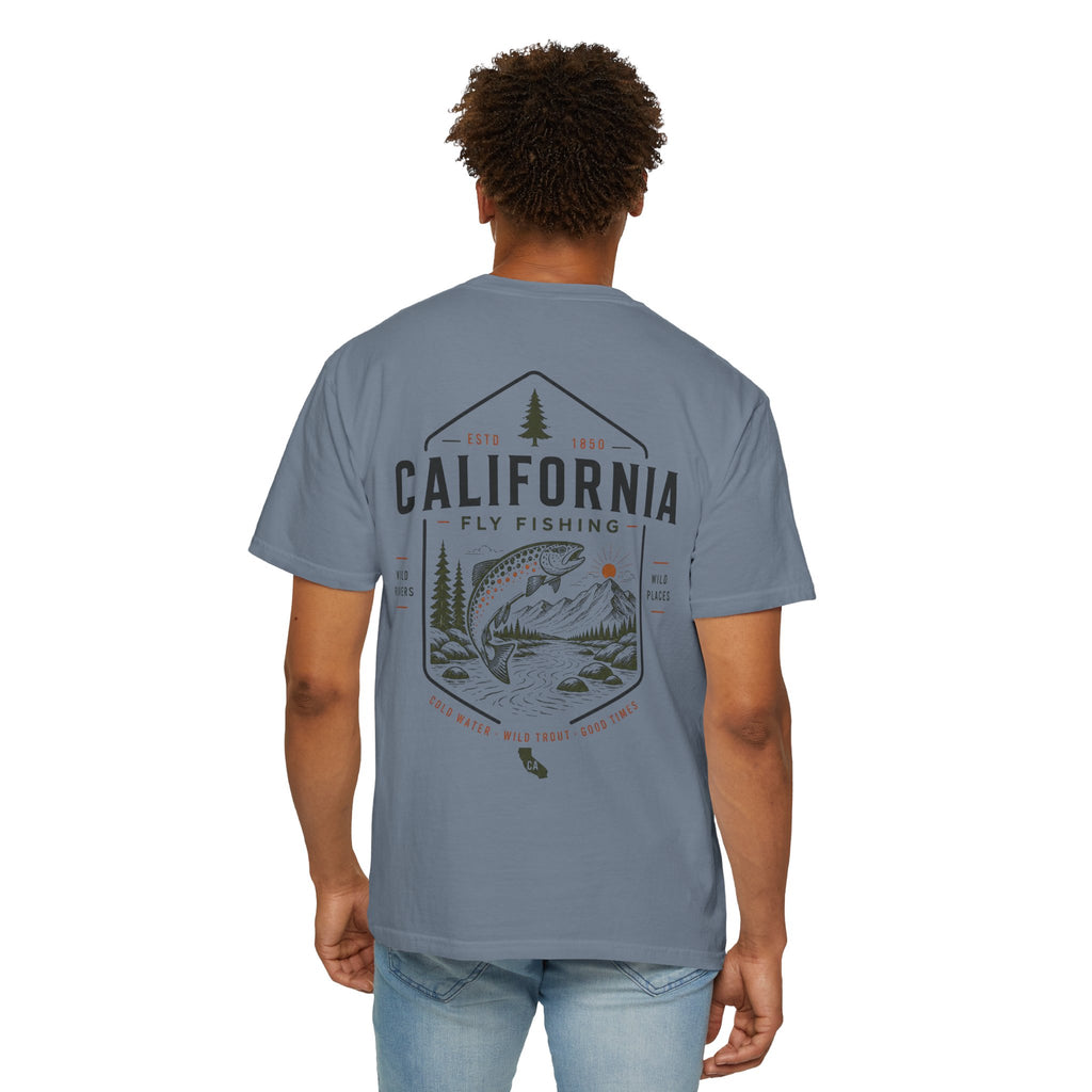 California - State Fly Fishing Badge — Rugged Cotton Tee