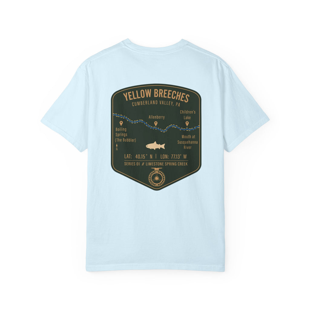 Yellow Breeches Fly Fishing T-Shirt - Cumberland Valley PA Trout Fishing Gear - Vintage Badge Style Limestone Creek Tee