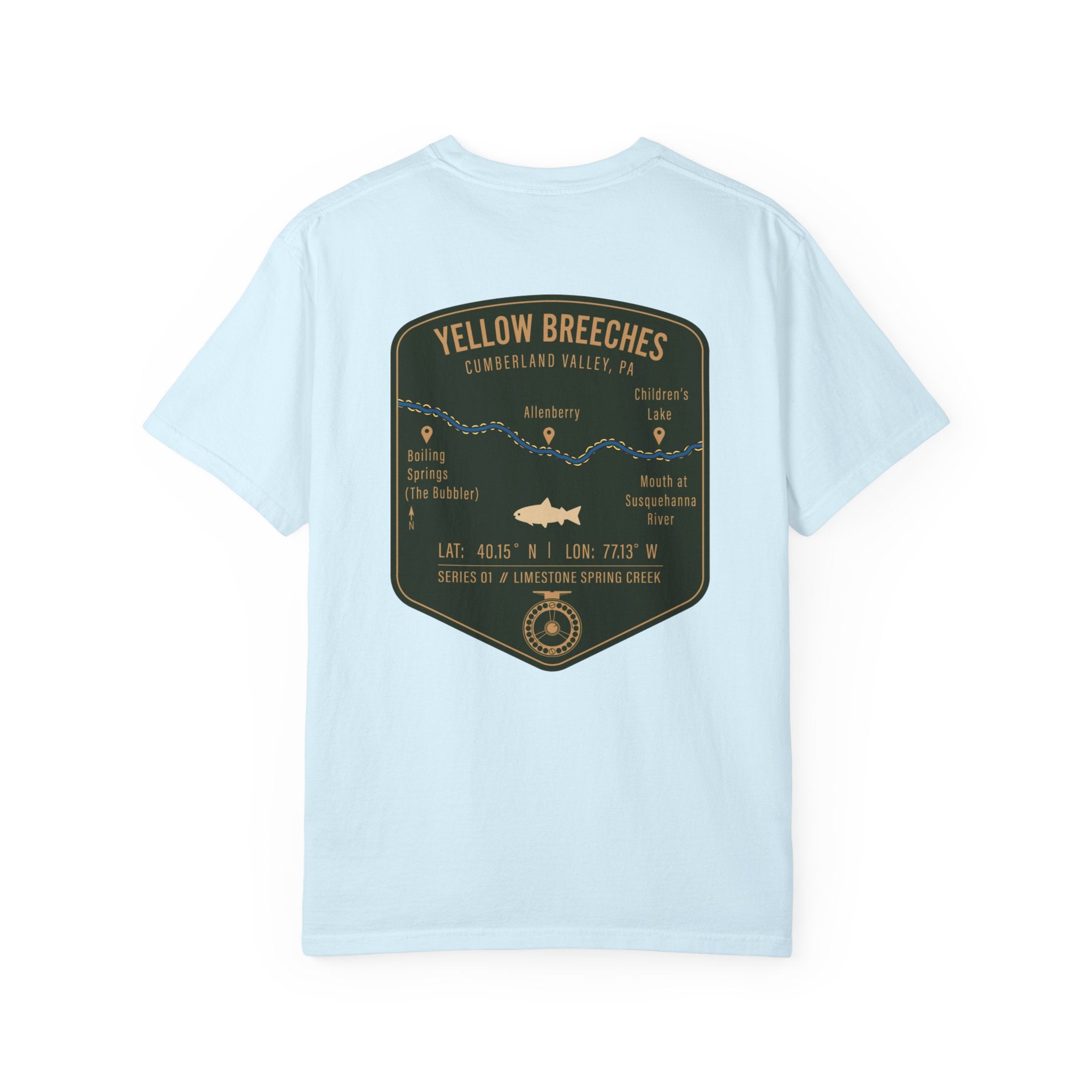 Yellow Breeches Fly Fishing T-Shirt - Cumberland Valley PA Trout Fishing Gear - Vintage Badge Style Limestone Creek Tee