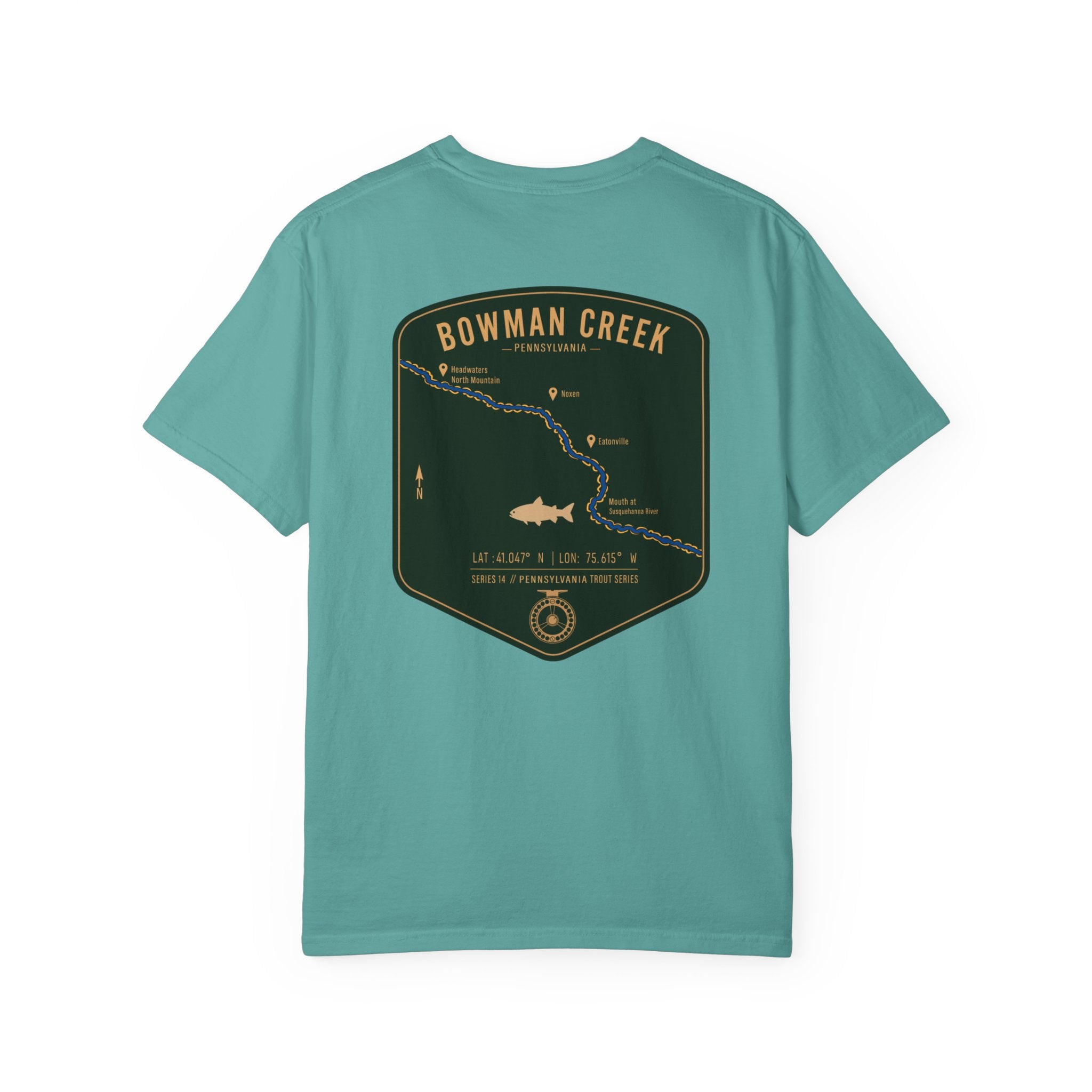 Bowman Creek Pennsylvania Fly Fishing T-Shirt - Series 14 Trout Map Tee for Anglers