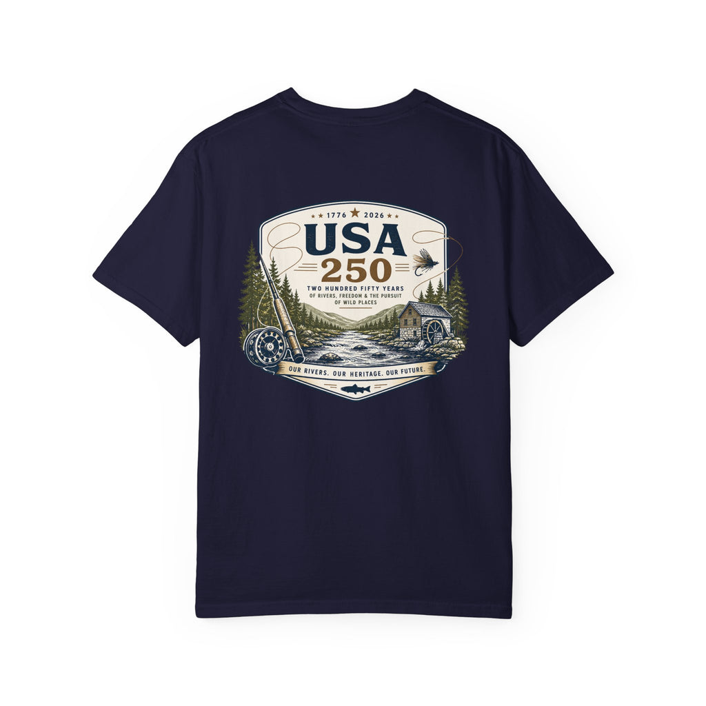 USA 250 River Heritage Light Color Back Badge Rugged Cotton Tee