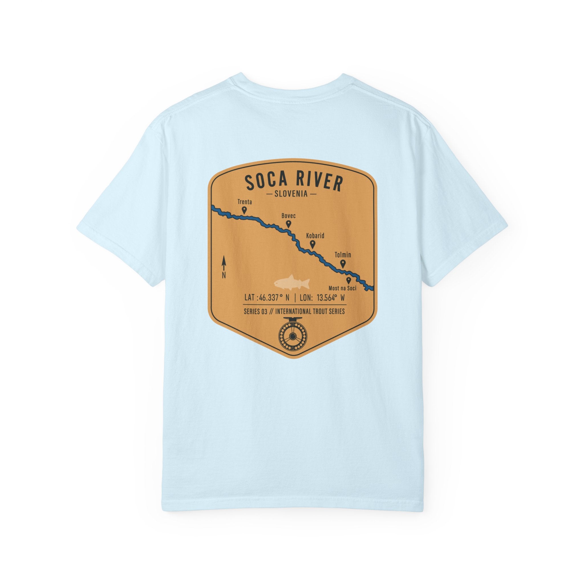 Soca River Slovenia Fly Fishing T-Shirt - International Trout Series Map Tee for Anglers and Outdoor Adventurers