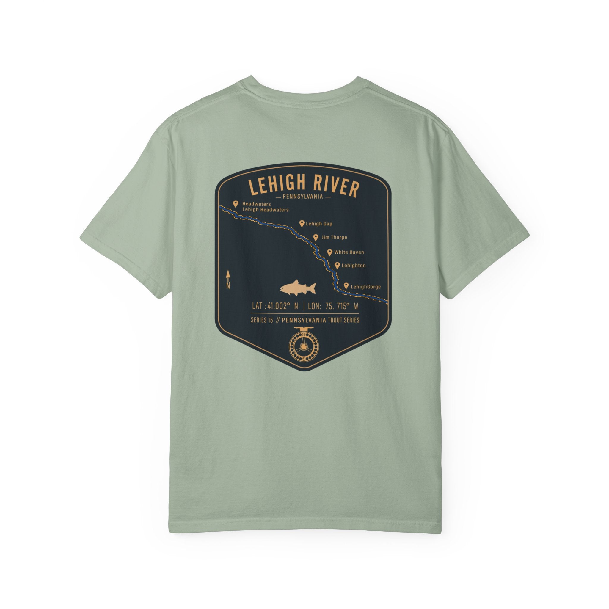 Lehigh River Pennsylvania Trout Fishing T-Shirt - Fly Fishing Map Tee with Jim Thorpe & Lehigh Gorge - Premium Angler Gift