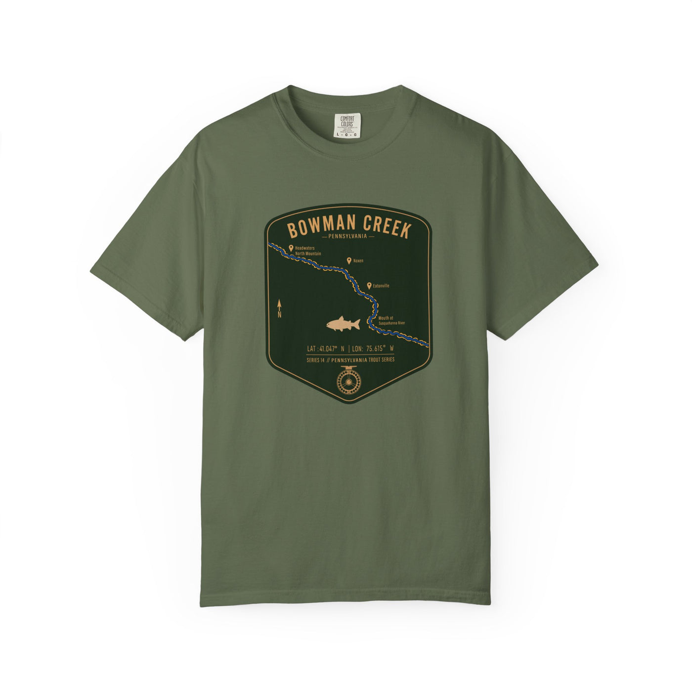Bowman Creek PA Fishing Map | Rugged Cotton Trout Tee