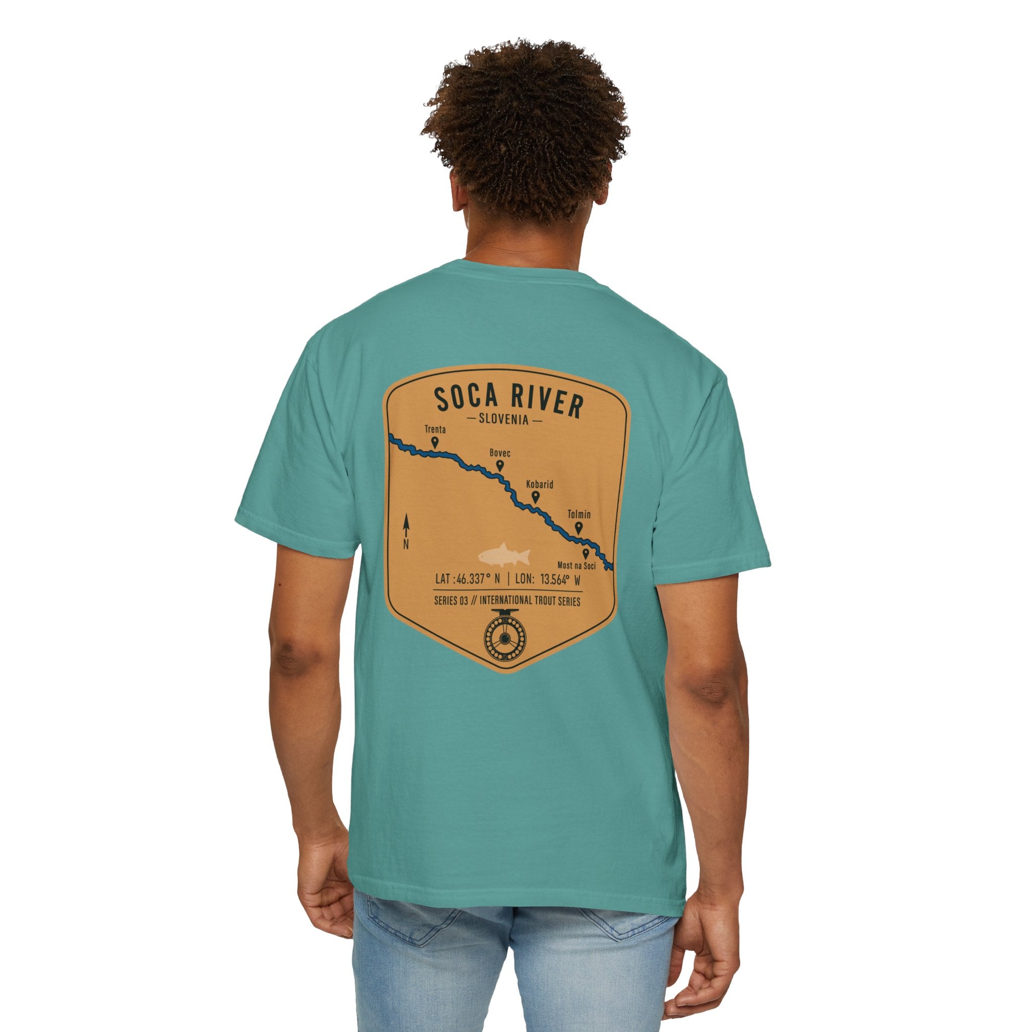 Soca River Slovenia Fly Fishing T-Shirt - International Trout Series Map Tee for Anglers and Outdoor Adventurers