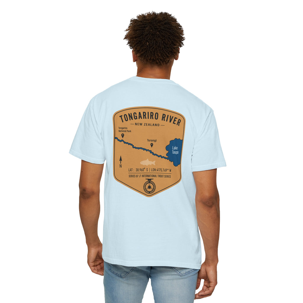 Tongariro River New Zealand Fly Fishing T-Shirt - Vintage Trout Fishing Map Tee for Anglers - Turangi Lake Taupo Souvenir