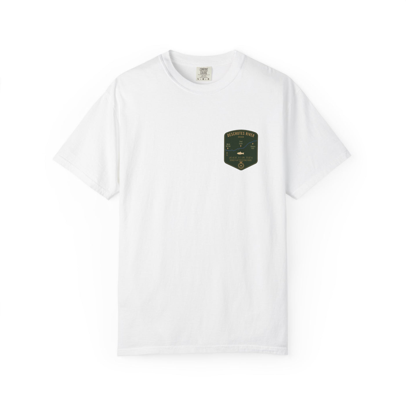 Deschutes River Fishing Map Pocket-Size Patch — Rugged Cotton Tee