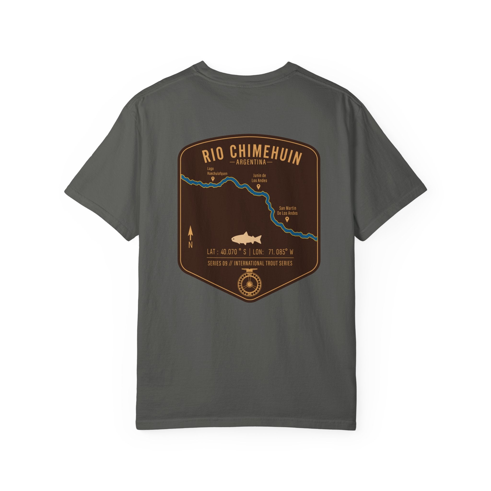 Rio Chimehuin Argentina Fly Fishing T-Shirt - Vintage Patagonia Trout Series Map Tee - Junin de los Andes Souvenir