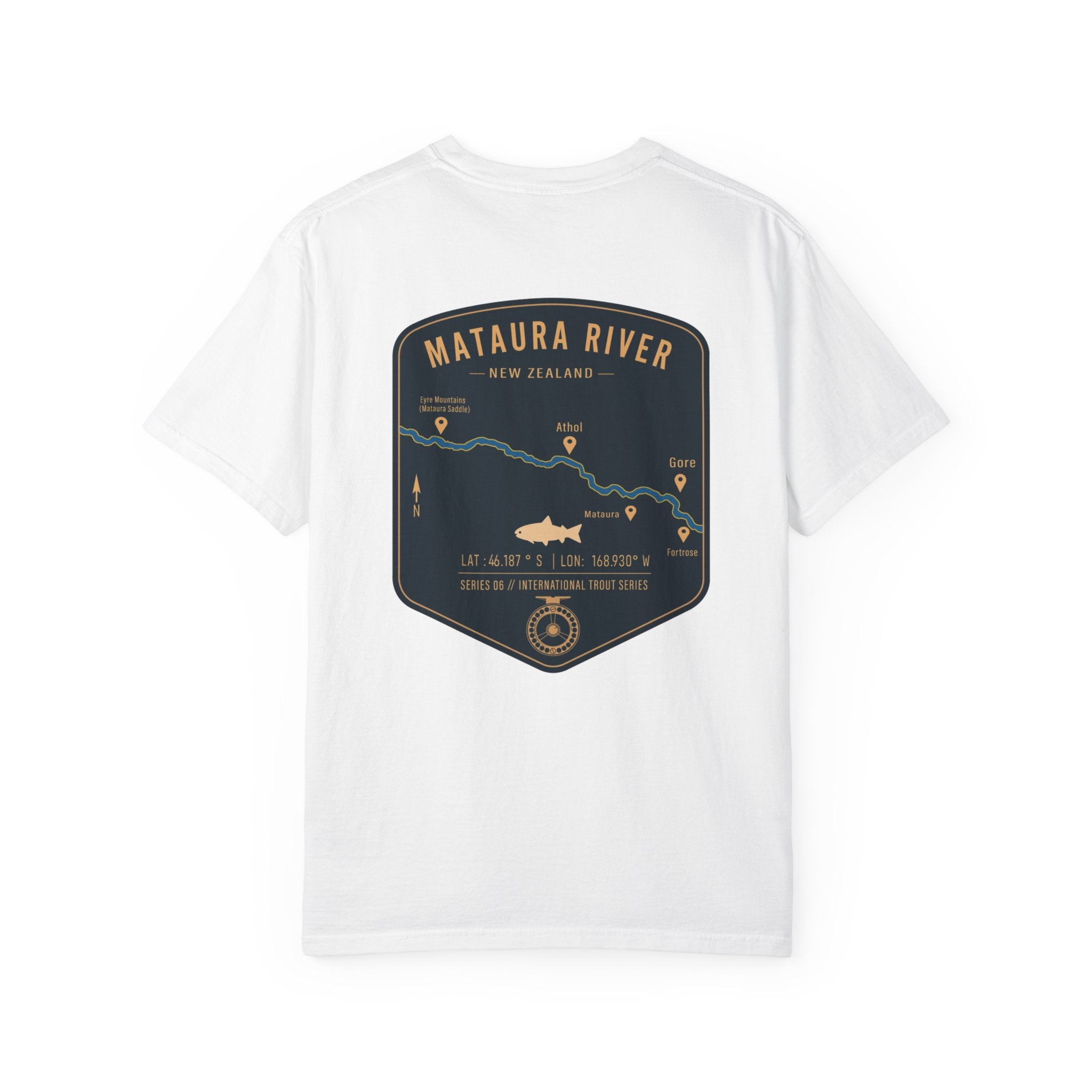 Mataura River New Zealand Fly Fishing T-Shirt - Vintage Trout Series Map Graphic Tee - Gift for Anglers