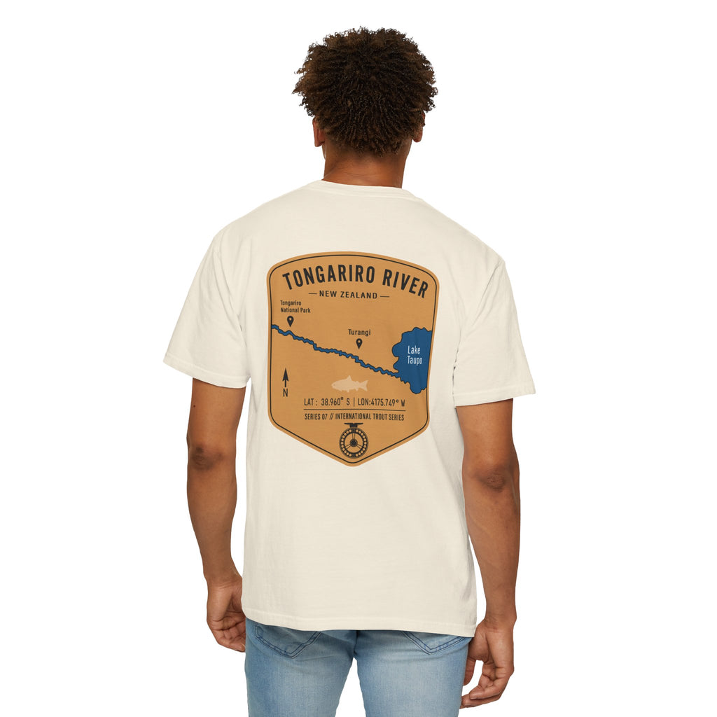 Tongariro River New Zealand Fly Fishing T-Shirt - Vintage Trout Fishing Map Tee for Anglers - Turangi Lake Taupo Souvenir
