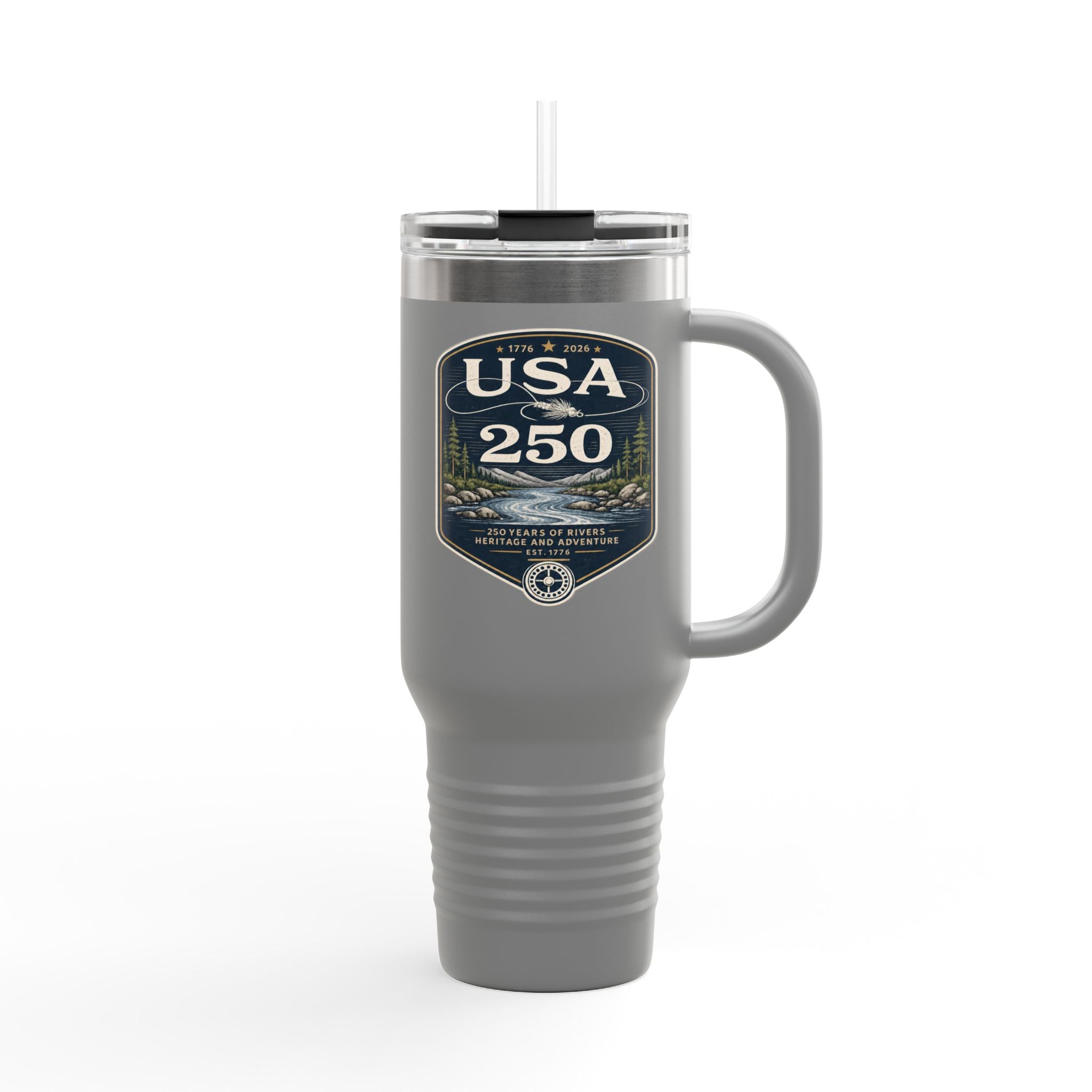 USA 250 River Heritage | Dark Color Badge Travel Mug | 40oz Insulated Tumbler