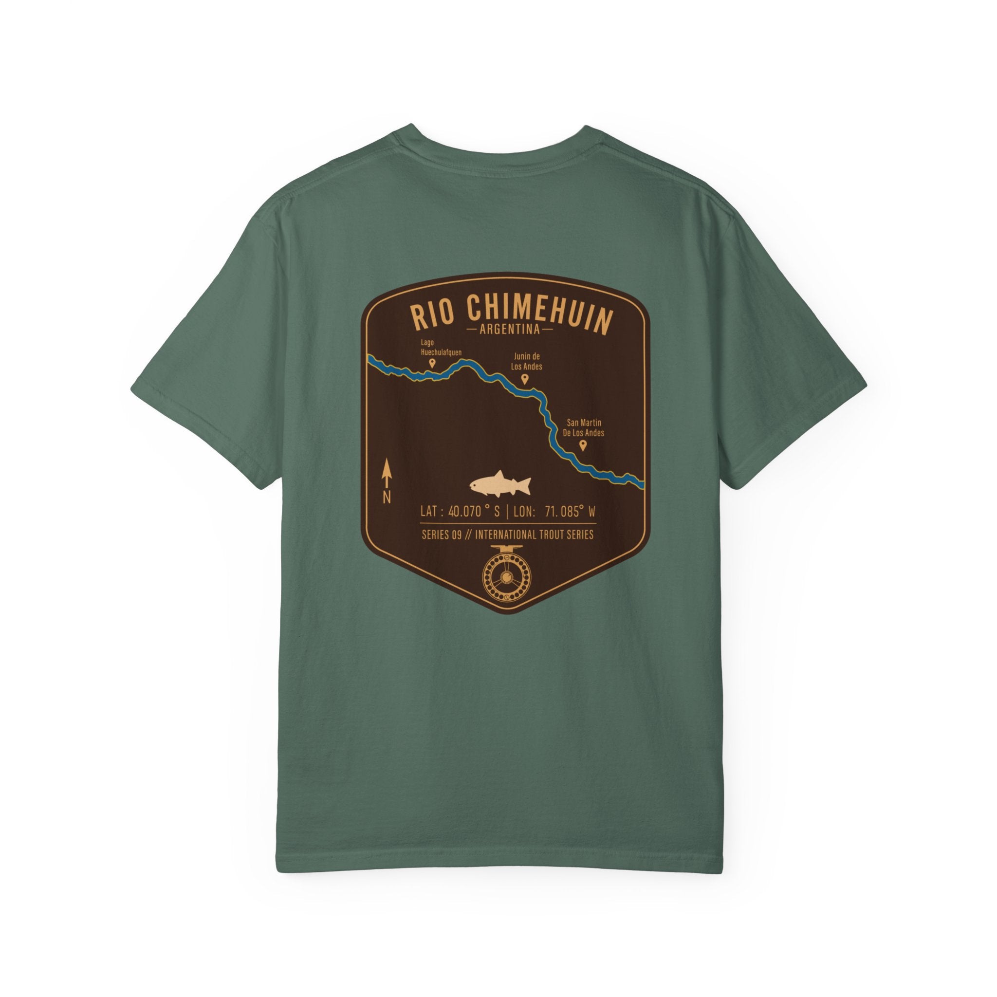 Rio Chimehuin Argentina Fly Fishing T-Shirt - Vintage Patagonia Trout Series Map Tee - Junin de los Andes Souvenir