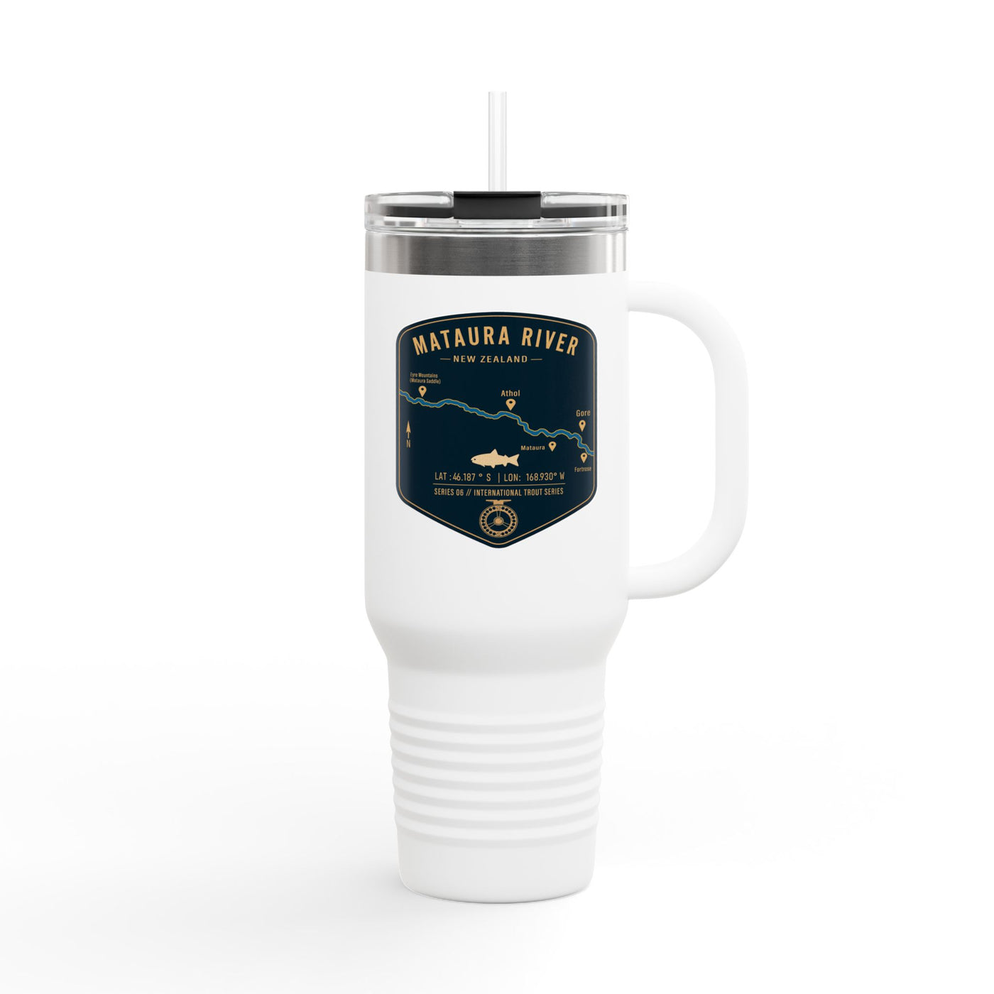 Mataura River Fishing Badge Travel Mug | 40oz Insulated Tumbler