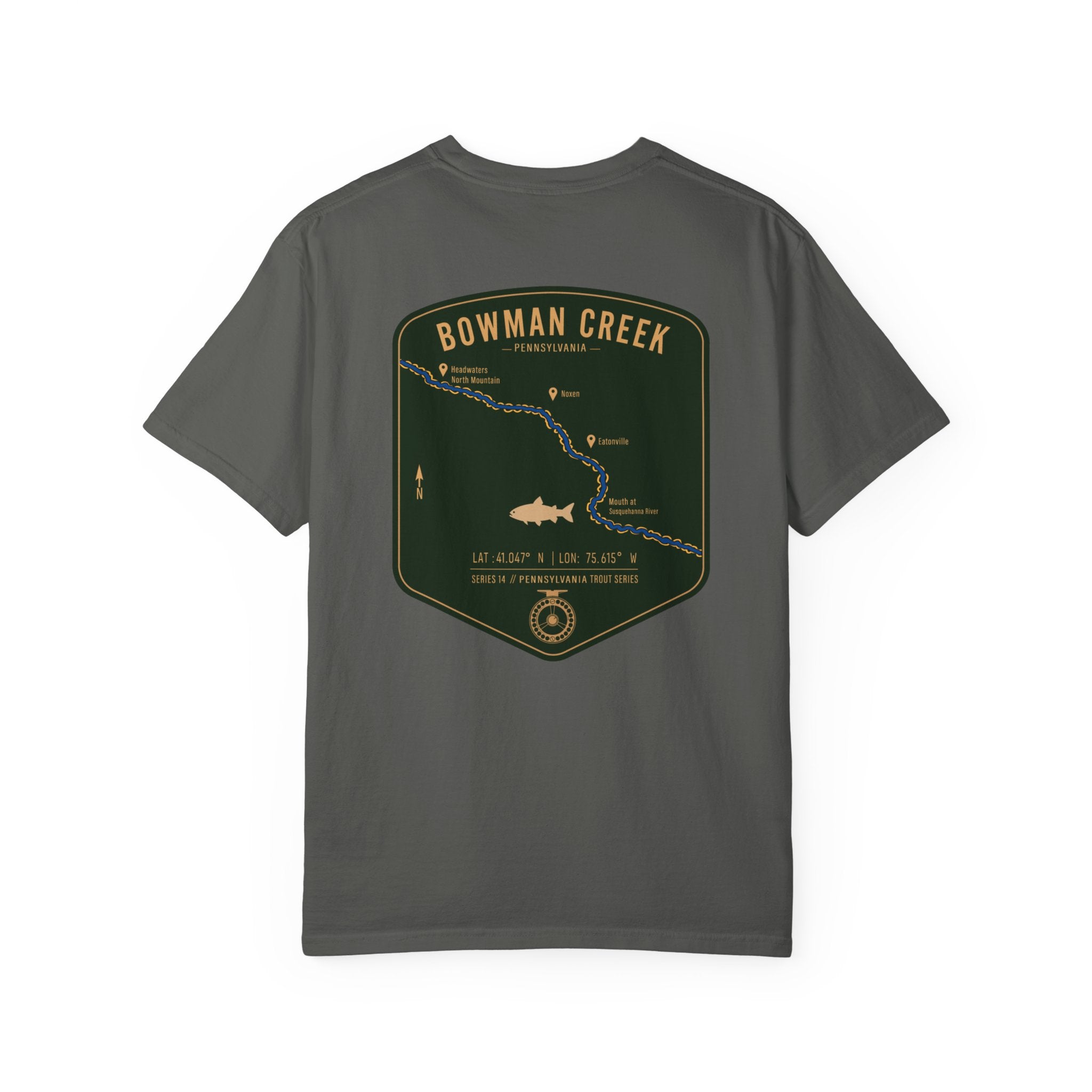 Bowman Creek Pennsylvania Fly Fishing T-Shirt - Series 14 Trout Map Tee for Anglers