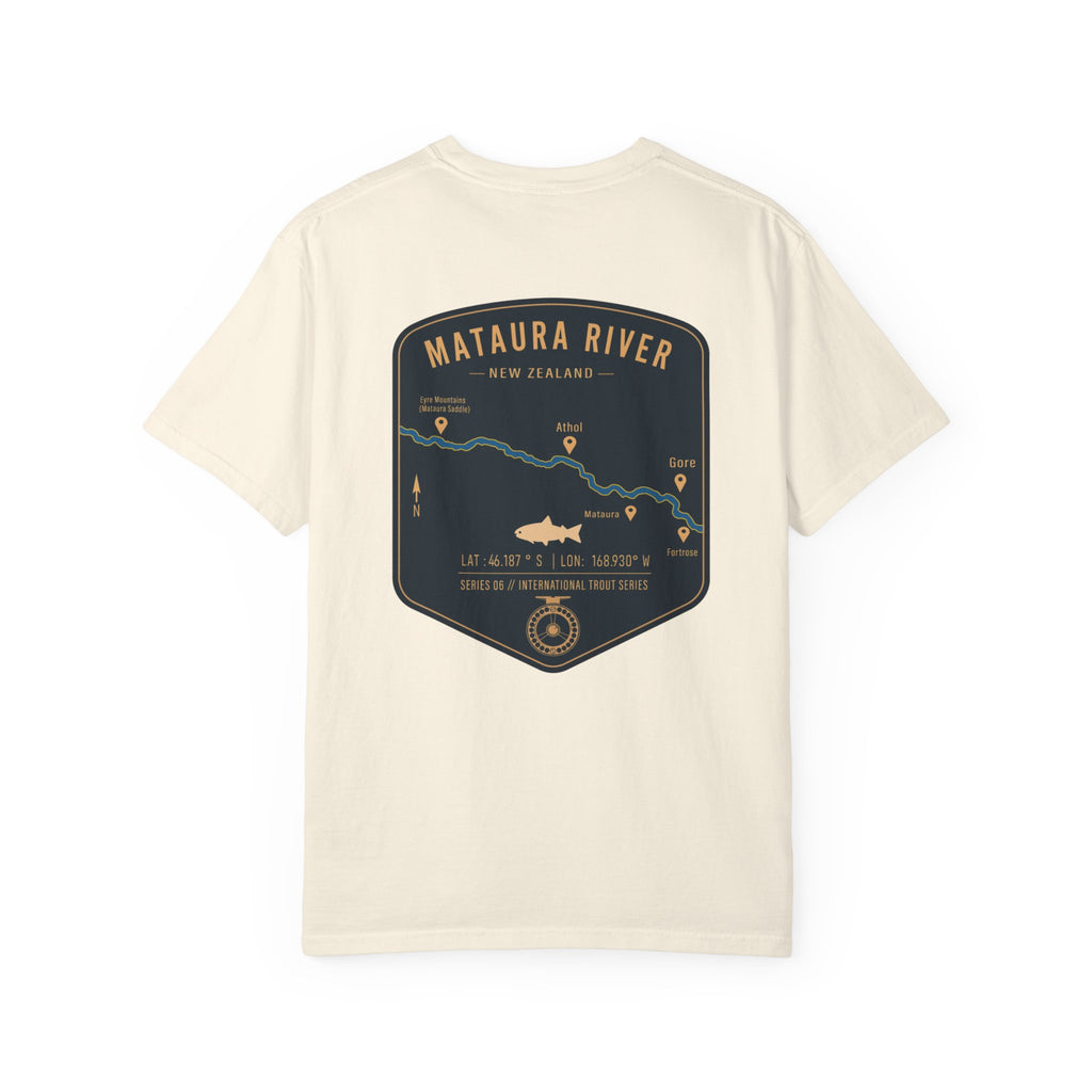 Mataura River New Zealand Fly Fishing T-Shirt - Vintage Trout Series Map Graphic Tee - Gift for Anglers