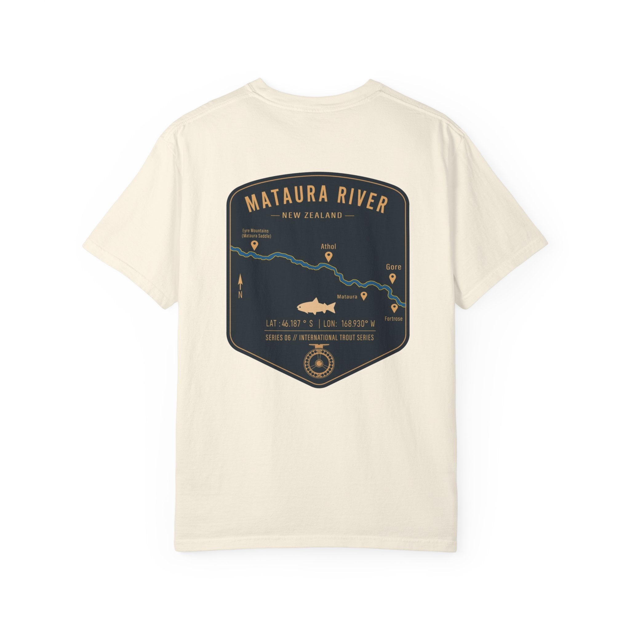 Mataura River New Zealand Fly Fishing T-Shirt - Vintage Trout Series Map Graphic Tee - Gift for Anglers