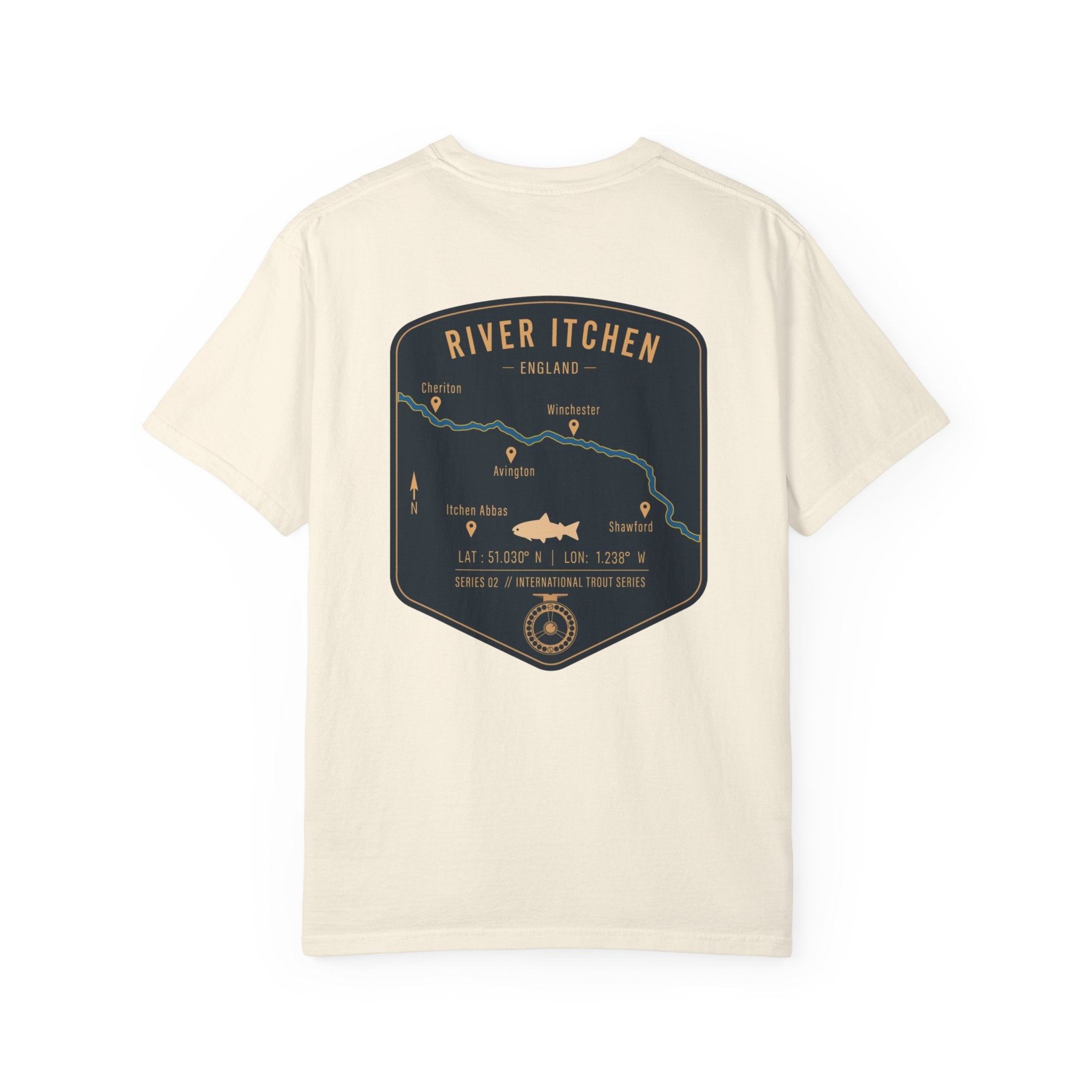 River Itchen England Fly Fishing Trout T-Shirt - Vintage Winchester Map Angler Gift - International Trout Series