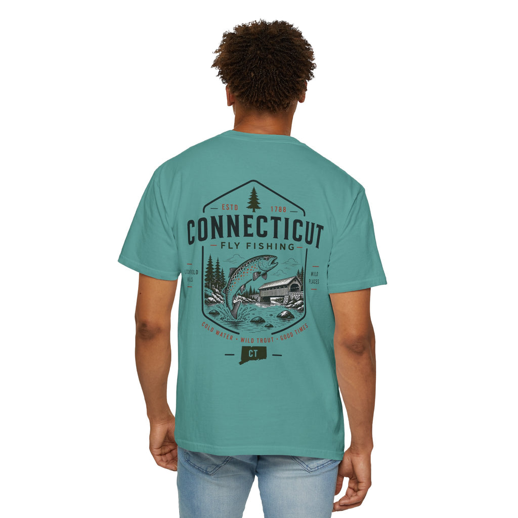 Connecticut - State Fly Fishing Badge — Rugged Cotton Tee