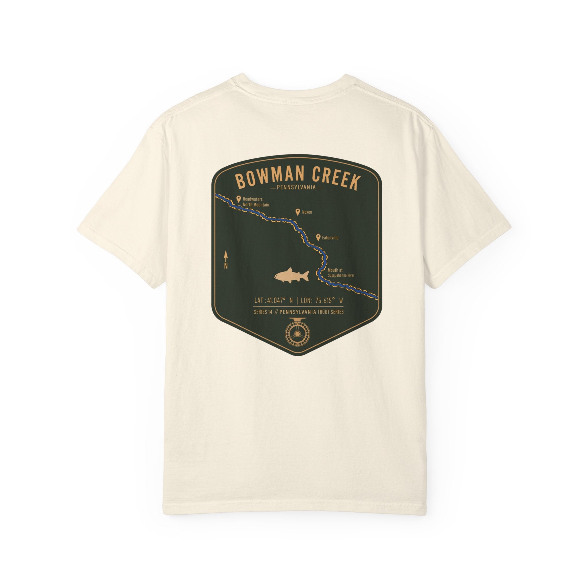 Bowman Creek Pennsylvania Fly Fishing T-Shirt - Series 14 Trout Map Tee for Anglers