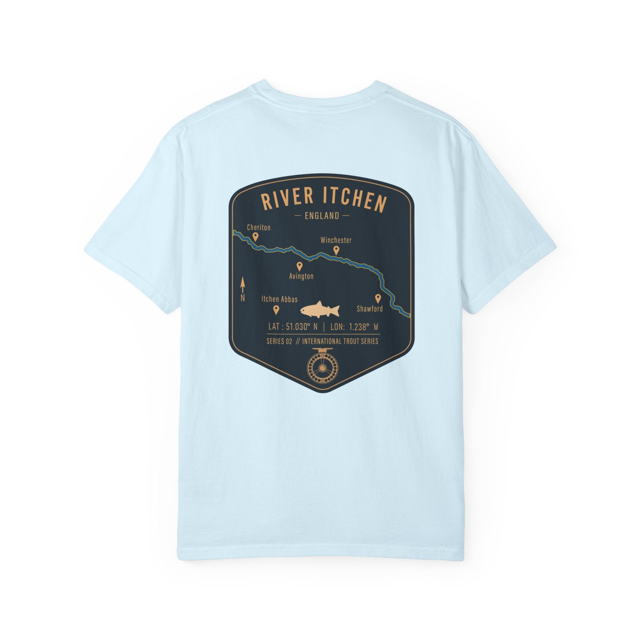 River Itchen England Fly Fishing Trout T-Shirt - Vintage Winchester Map Angler Gift - International Trout Series