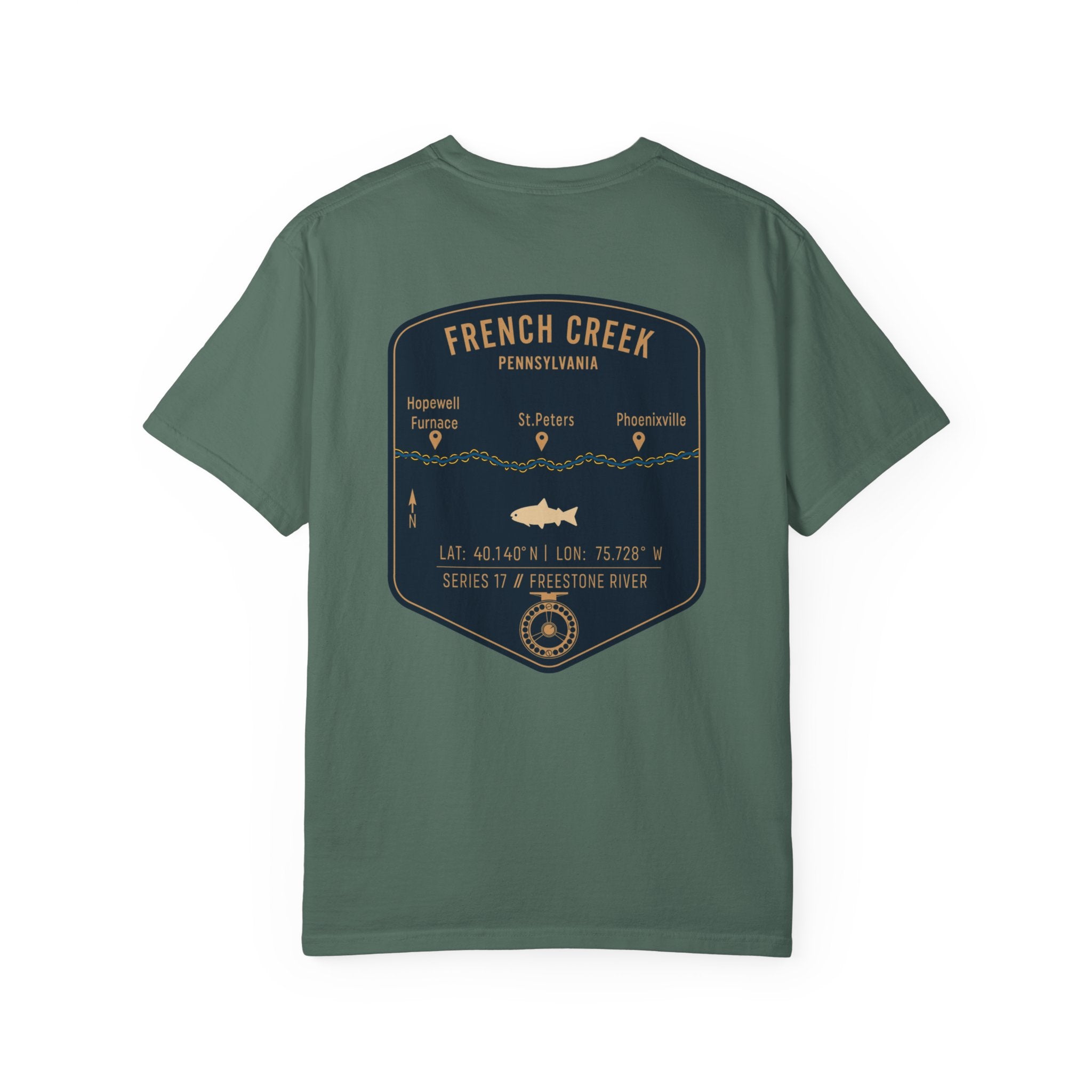French Creek Pennsylvania Fly Fishing T-Shirt - Vintage Angler Tee with Hopewell Furnace & Phoenixville - Premium Fishing Gift for Men