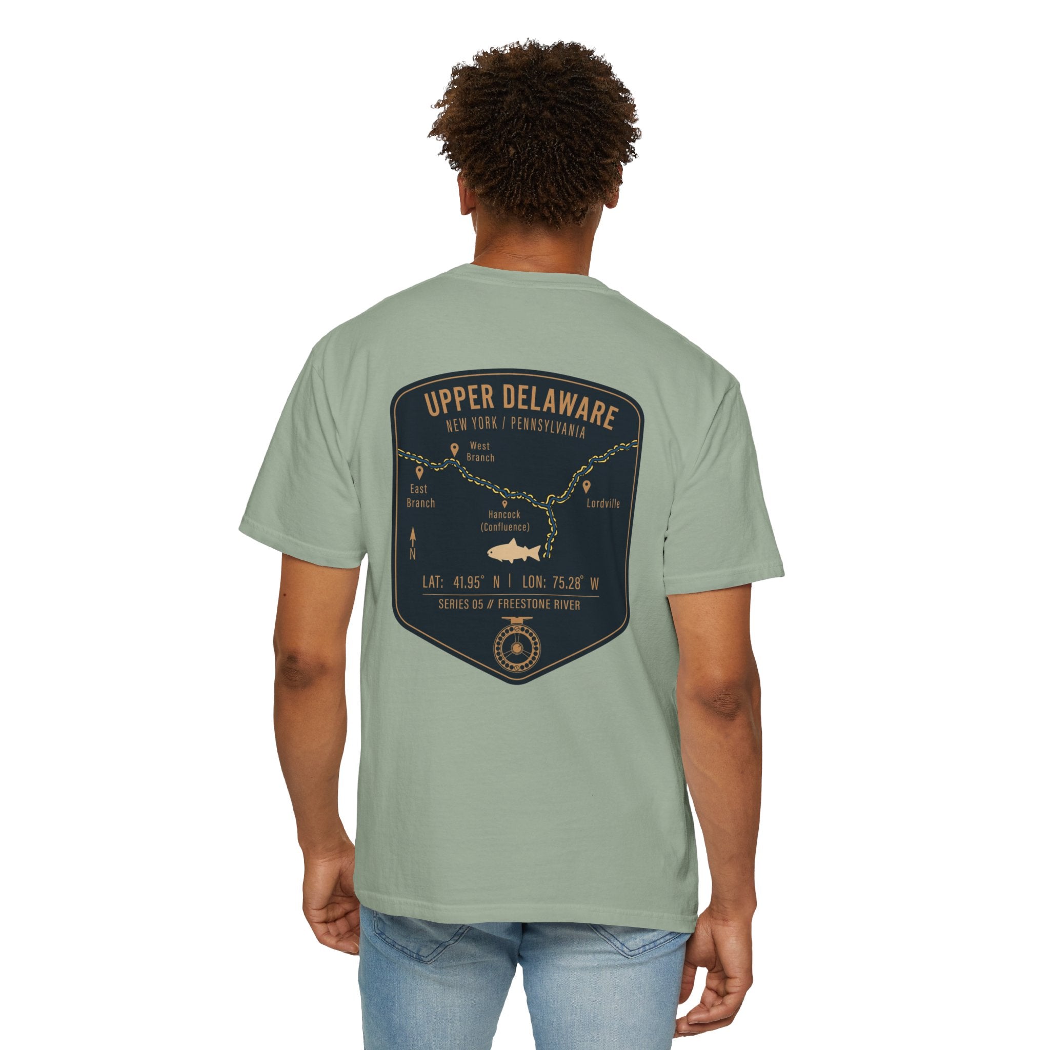 Upper Delaware River Fly Fishing T-Shirt - Vintage Hancock NY PA Map Design - Premium Angler Gift Tee