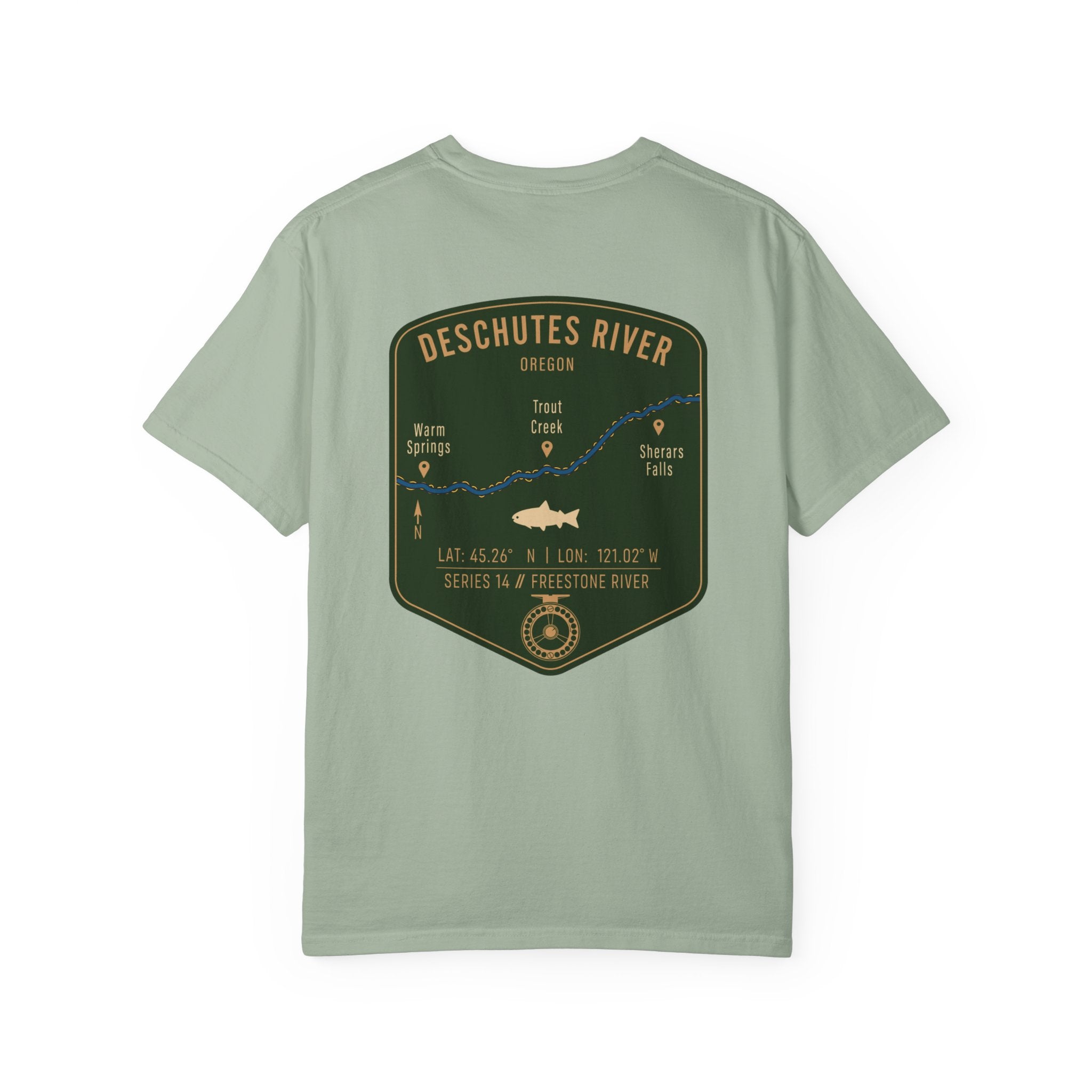 Deschutes River Oregon Fly Fishing T-Shirt - Vintage Trout Angler Map Tee - Warm Springs & Trout Creek Adventure Apparel